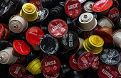 Used plastic coffee capsules