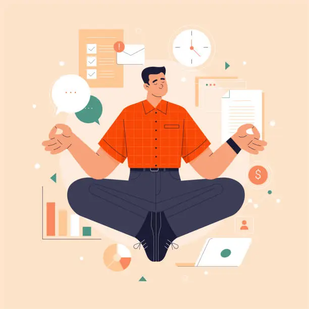 Vector illustration of Meditating office worker.