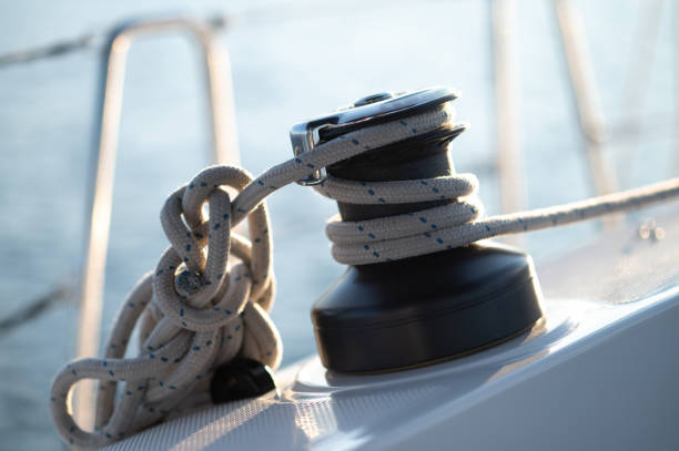 istock Close up of a rope on a yacht deck 1695440118