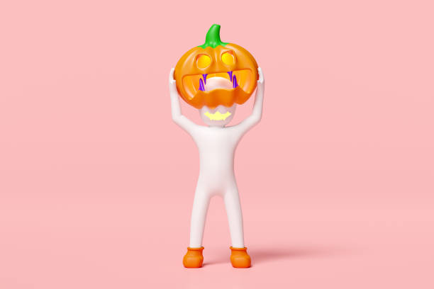 istock 3d halloween holiday party with pumpkin head man isolated on pink background. 3d render illustration 1695449087