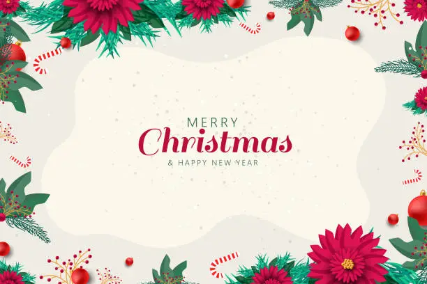 Vector illustration of Merry Christmas and Happy New Year. Xmas background