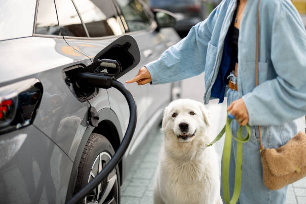 istock Woman with dog pulling a charging plug out of her EV car, 1695458488