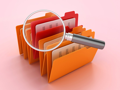 Computer Folders with Magnifying Glass - Color Background - 3D Rendering