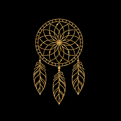 Dream catcher icon in line art style with golden texture.