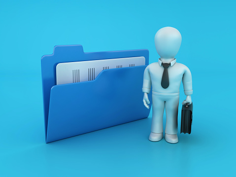 Computer Folder with Business Character - Color Background - 3D Rendering