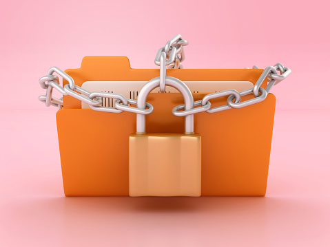 Computer Folder with Padlock and Chain - Color Background - 3D Rendering