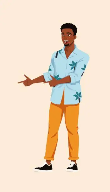 Vector illustration of African american man in hawaiian summer shirt cool hey pose