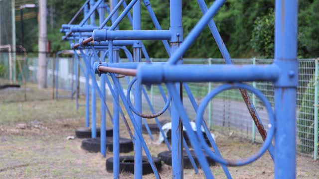 A playground equipment of the closed elementary school ground close up