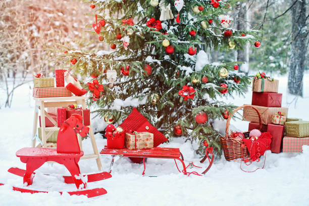 istock Christmas decorations outside in a snowy forest 1695508632
