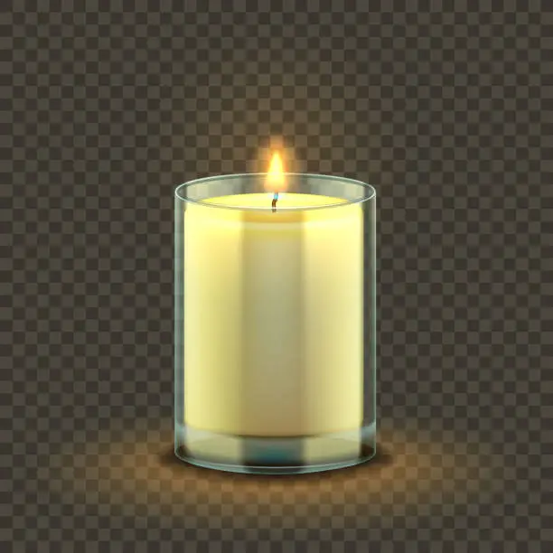 Vector illustration of A burning candle in glass jar vector illustration.