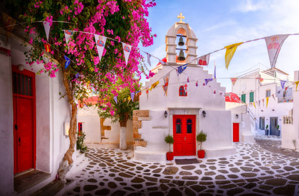 istock Architecture in Little Venice, Mykonos island, Greece 1695548226