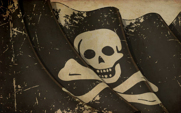 istock Old Paper Print - Waving Jolly Roger of Black Sam 1695549324