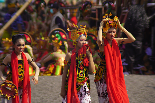 September 16, 2023. Banyuwangi, East Java, Indonesia. Gandrung Sewu is a spectacular mass dance performance of the traditional Gandrung dance. Thousands of dancers dressed in colorful costumes.