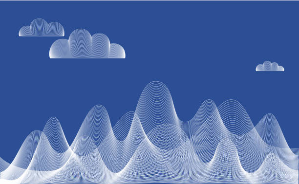 Bекторная иллюстрация Линейный арт, Абстрактная гора и облака
