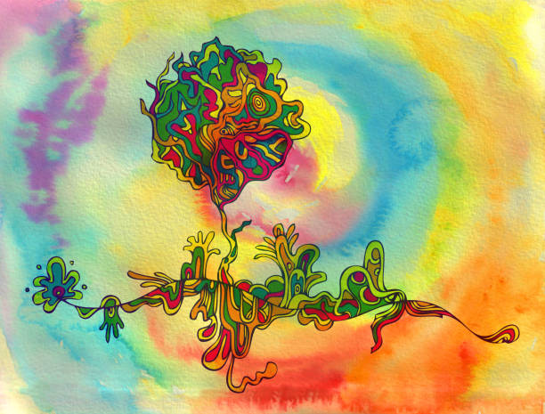 ilustrações, clipart, desenhos animados e ícones de prado tie dye - tree root family tree watercolor painting