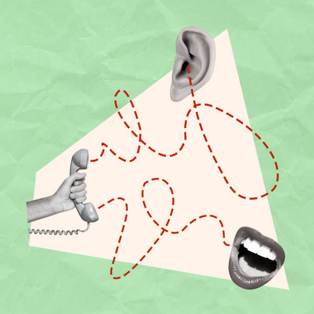istock Creative modern art collage of a hand holding a retro phone, ear and lips. 1695591115