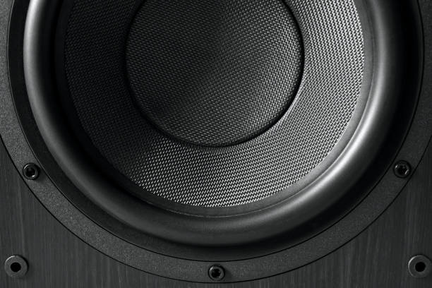 istock Close-up of sub woofer speaker straight on 1695600833