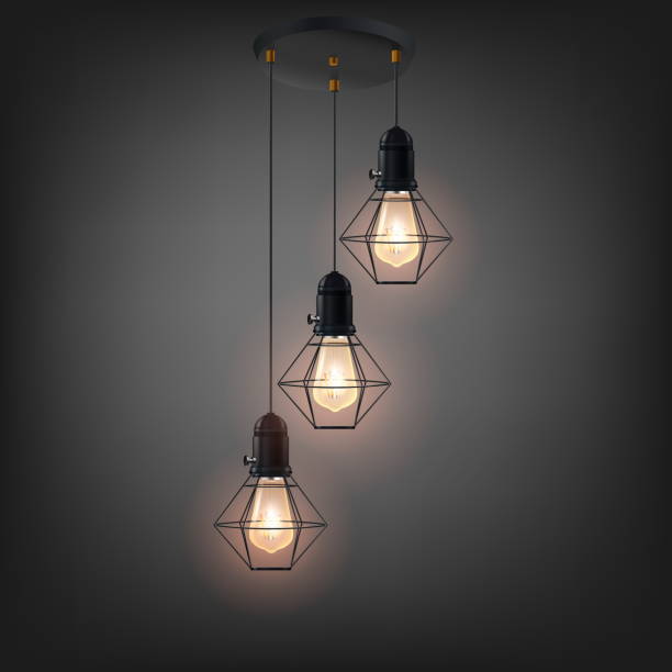 istock Light bulb in fashionable retro vintage style glowing filament over dark background. Decorative retro lamp. 3d vector illustration 1695605933