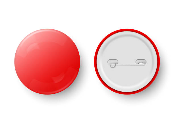 istock Red pin button, vector. Pin button set. Collection of realistic pin buttons. Red blank badge pin brooch isolated on white background. 3D vector style. Web button 1695609435