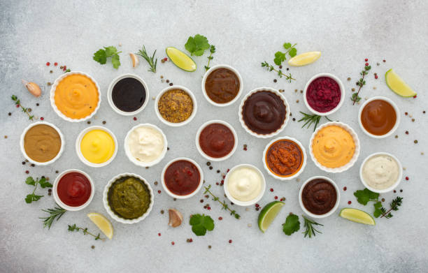 Different types of sauces in bowls