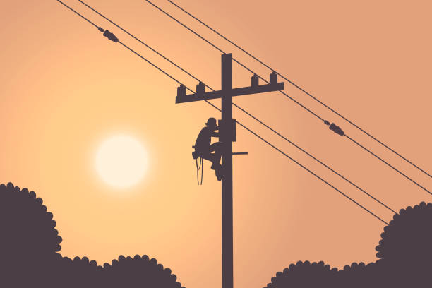 ilustracja dróżnika z instalacją elektryczną na mieście dla wektora elektrycznego - maintenance engineer obrazy stock illustrations