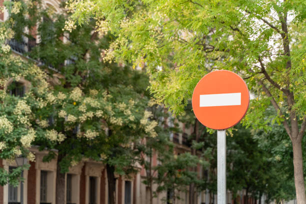 istock Red traffic sign with white line 1695773047