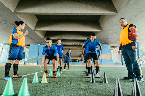 Soccer team training on the soccer field
