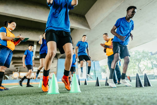 Soccer team training on the soccer field