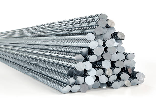 istock Stack of heavy metal reinforcement bars on the white background. 3d rendering 1695795864