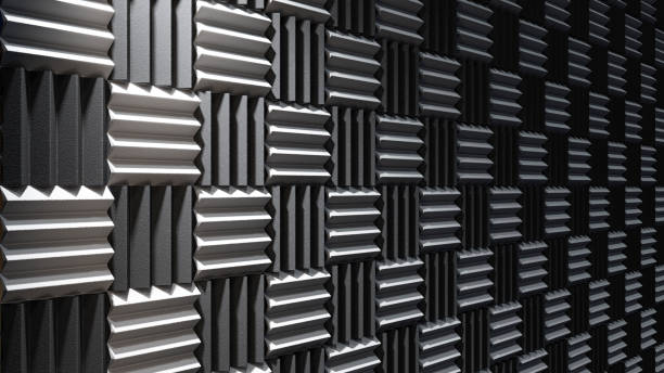 istock Black and white acoustic foam background in perspective. 3d illustration 1695805097