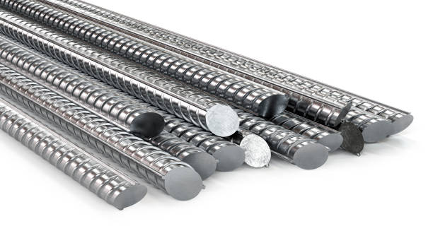 istock Stack of heavy metal reinforcement bars on the white background. 3d rendering 1695805106