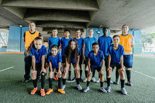Portrait of a soccer team on the soccer field