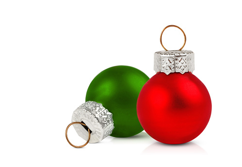 Hanging Christmas Ornaments. Snowflakes and Balls over White Background.