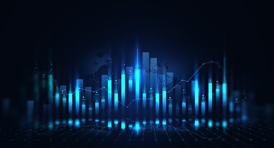 Business financial chart with moving up arrow graph. Stock market investment data and analysis finance graph and market chart investment