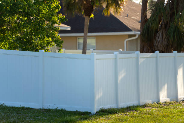 istock White plastic fence for back yard protection and privacy 1695883438