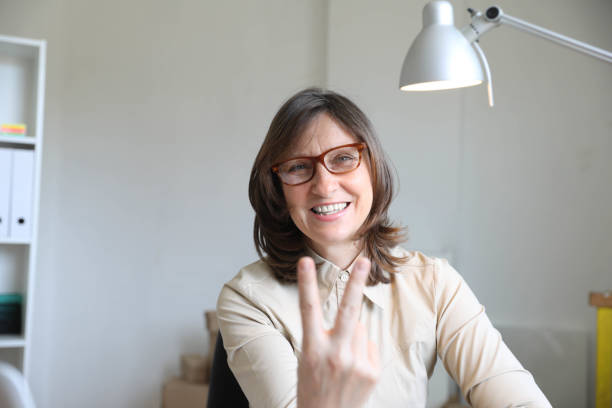 istock Middle-aged woman on Skype 1695887466