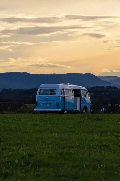 campervan german volkswagen at sundown landscape evening vwbully