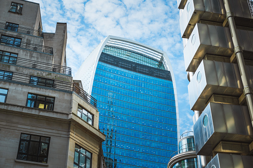 Street View Of Financial District Buildings In London, UK