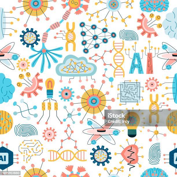 Pattern Computer Nioul Technology Seamless Pattern With Hand Drawn Neural Networks Stock ...