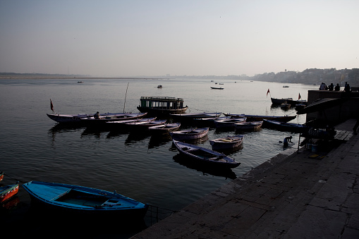 Boats on the Ganges River in Varanasi, India