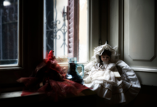 doll near window