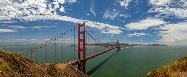 SAn Francisco, California, USA - July 2018: Golden Gate Bridge, Strait and National Recreation Area