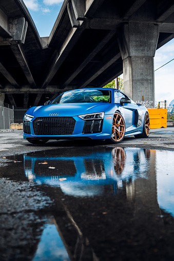 Seattle, WA, USA\nSeptember 22, 2023\nBlue Audi R8 V10 parked showing the car