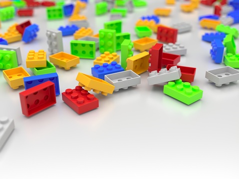 Cubes blocks of a multi-colored constructor. Early learning. Educational toys. 3d rendering