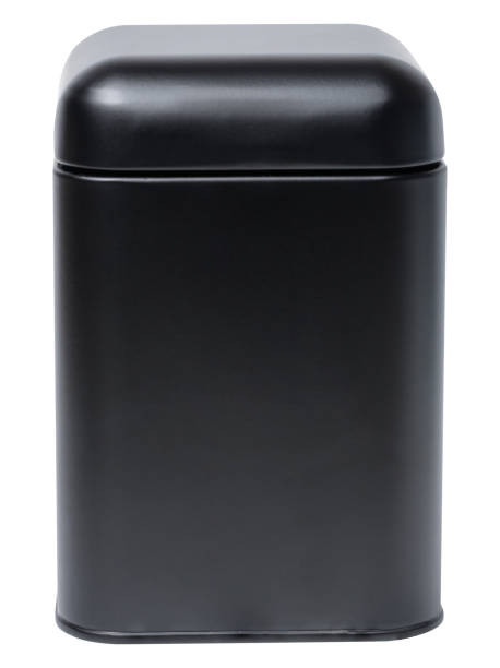 istock Black metal box for tea and bulk products on a white isolated background 1696086561