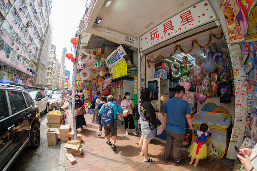 Sham Shui Po, Hong Kong - 10 May 2020: Sham Shui Po is a popular jumble of electronics and accessories.