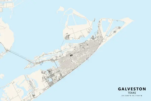 Vector illustration of Galveston, Texas, USA Vector Map