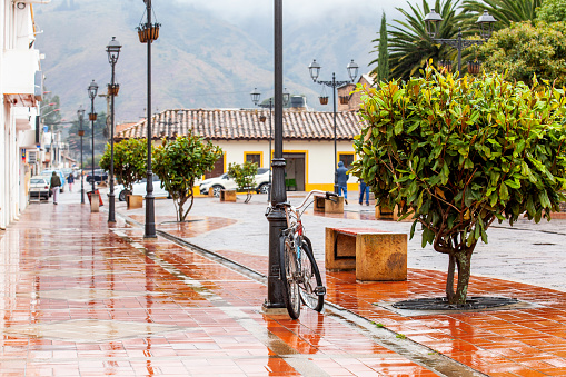 Rainy day at the beautiful small town of Nobsa well known for the traditional handmade ruanas in the region of Boyaca in Colombia