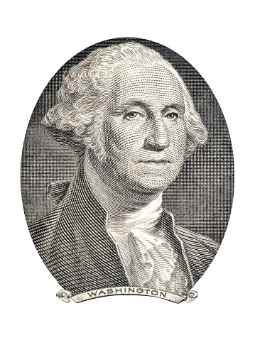 Gravure of George Washington of one dollar banknote isolated