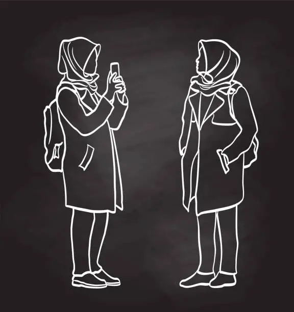 Vector illustration of Woman Wearing Hijab Blackboard